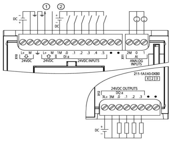 CPU 1211C DC/DC/DC (6ES7 211-1AE40-0XB0)接线图