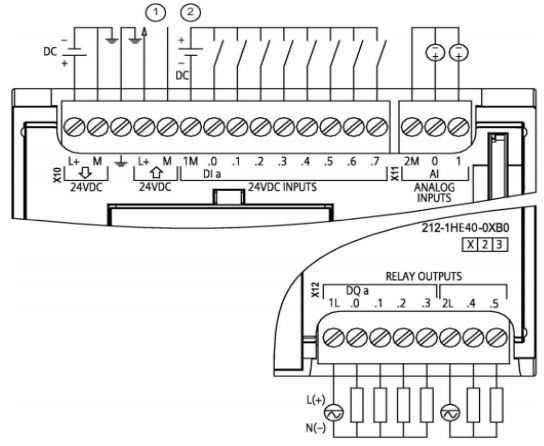 CPU 1212C DC/DC/继电器 (6ES7 212-1HE40-0XB0)接线图