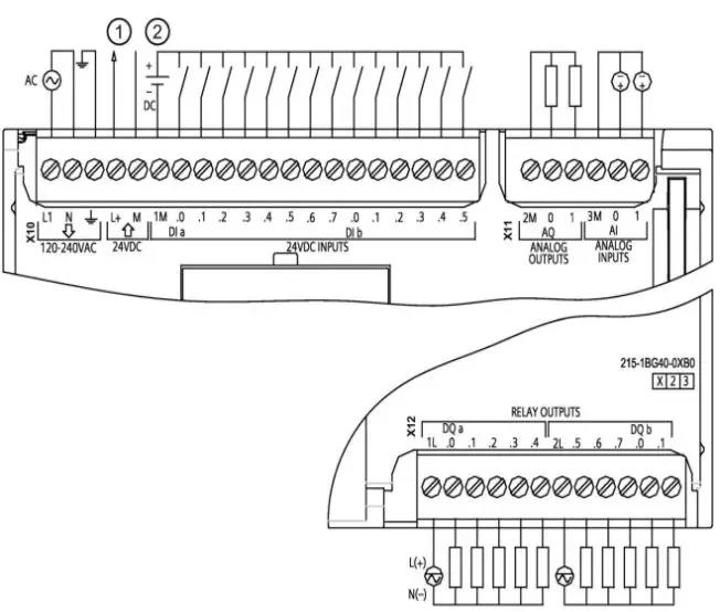 西门子CPU 1215C AC/DC/继电器 (6ES7 215-1BG40-0XB0)接线图