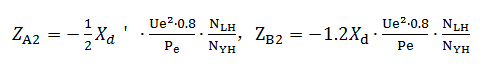 阻抗继电器的动作特性圆的整定值ZA和ZB的二次值计算公式