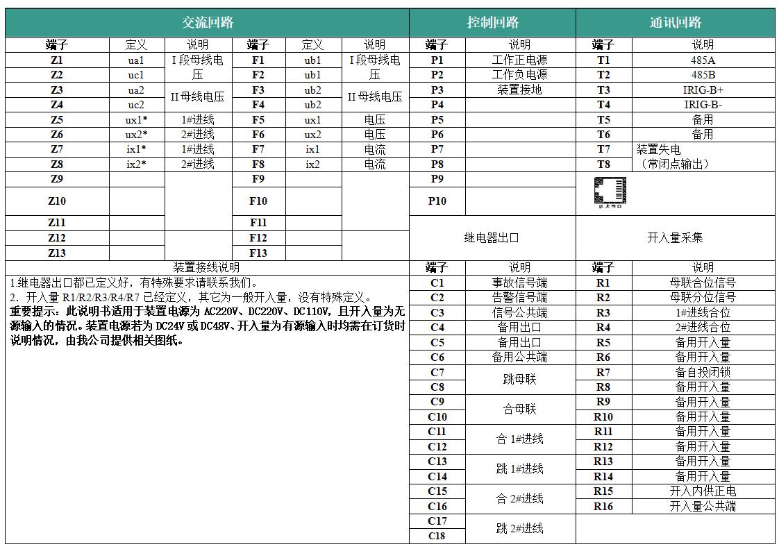 VIP-9663D低压备自投装置端子图说明