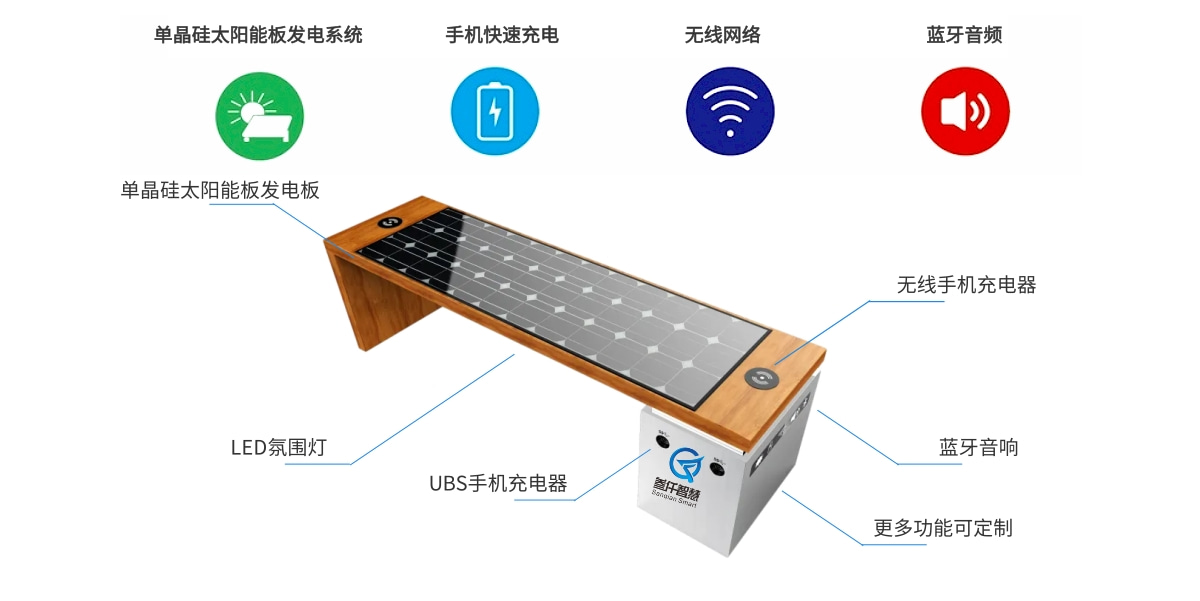 太阳能无线手机充电座椅